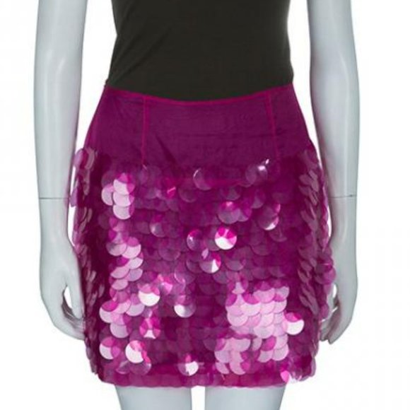 Stella McCartney Fuchsia Sparkles Huge Sequin Disco Mini Skirt, Size 42 - Picture 5 of 8